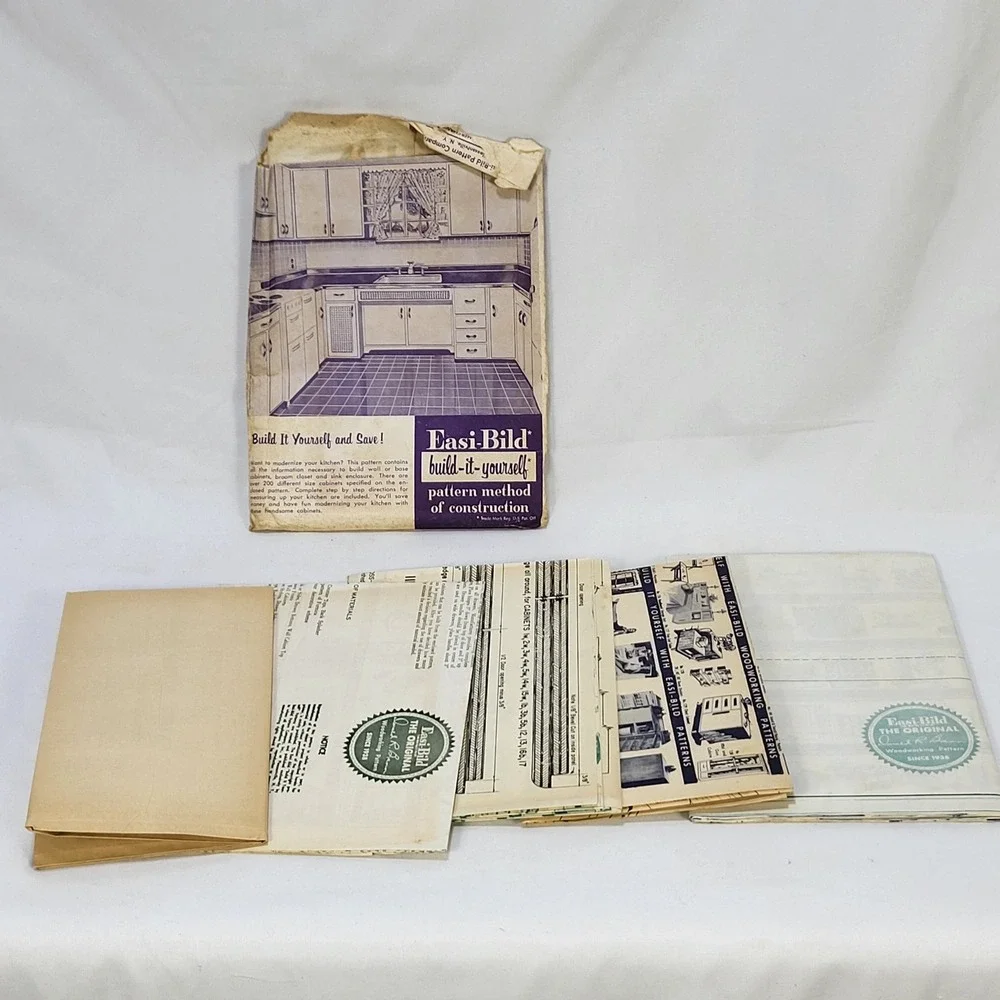 VTG Easi-Bild 5pc Woodworking Patterns Kitchen Cabinets Handyman 1950s 1960s